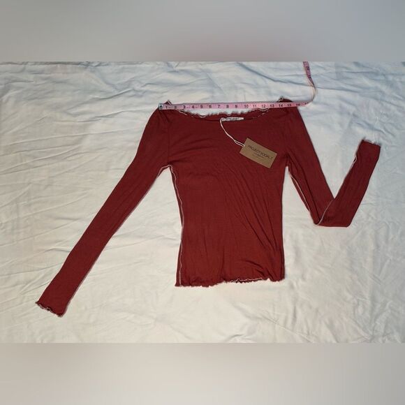 NWT Project Social T Ribbed Red Long Sleeve Top Ruffled Hem Slim Fit Y2K Size M - Picture 10 of 14